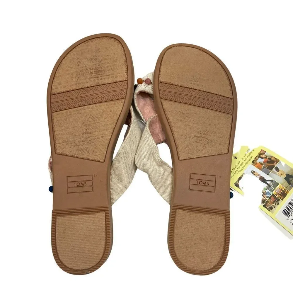New With Tags Girls Toms Viv Hemp Pom Pom Embroidered Sandals Youth‎ Small